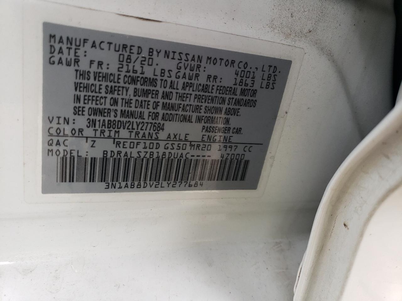 3N1AB8DV2LY277684 2020 Nissan Sentra Sr