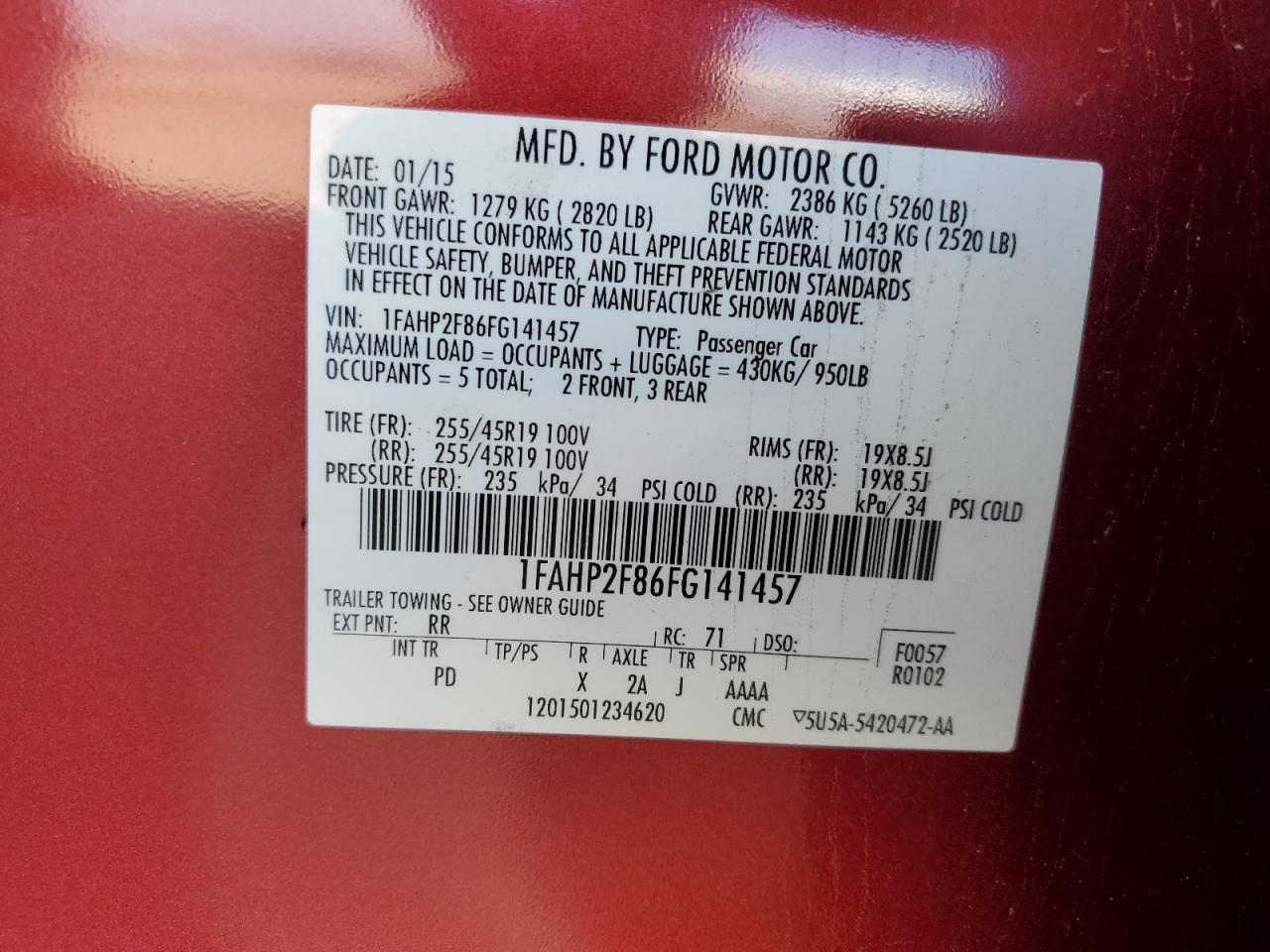 1FAHP2F86FG141457 2015 Ford Taurus Limited