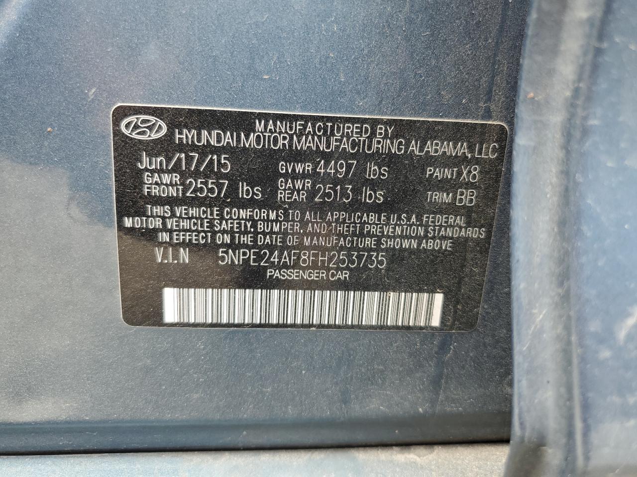 5NPE24AF8FH253735 2015 Hyundai Sonata Se