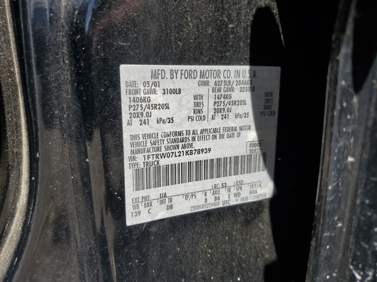 1FTRW07L21KB78939 2001 Ford F150 Supercrew