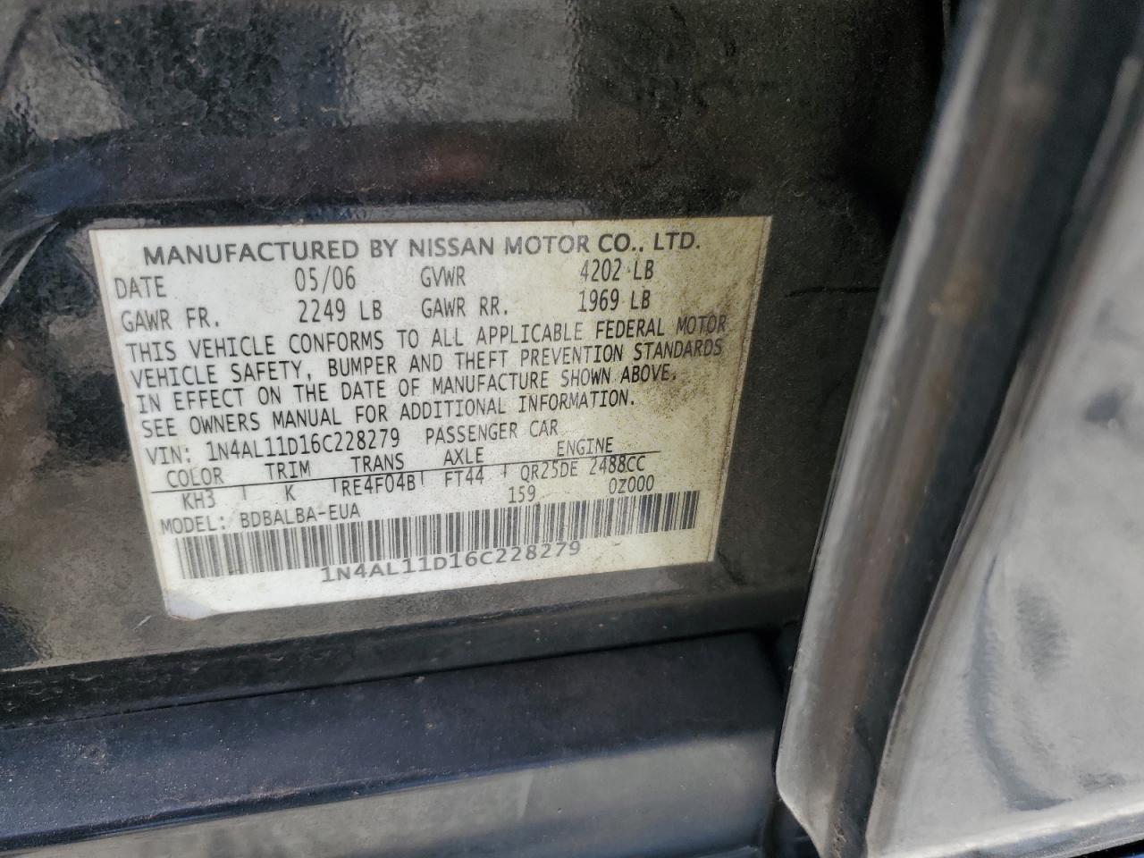 1N4AL11D16C228279 2006 Nissan Altima S