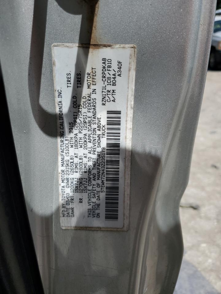 5TEWM72N43Z235179 2003 Toyota Tacoma Xtracab