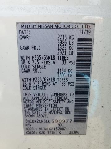 2020 Nissan Pathfinder Sl VIN: 5N1DR2CN3LC590977 Lot: 54375784