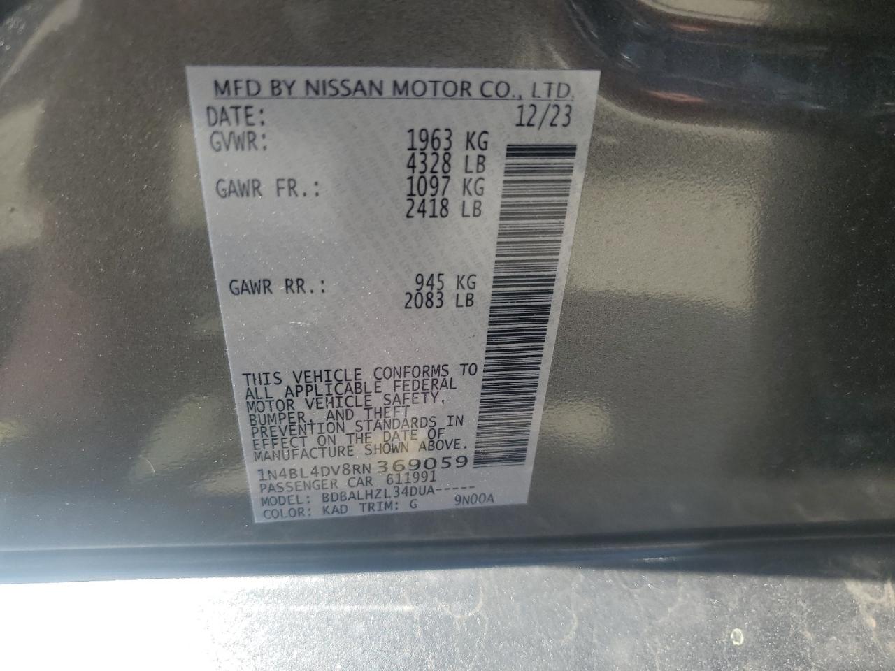 1N4BL4DV8RN369059 2024 Nissan Altima Sv