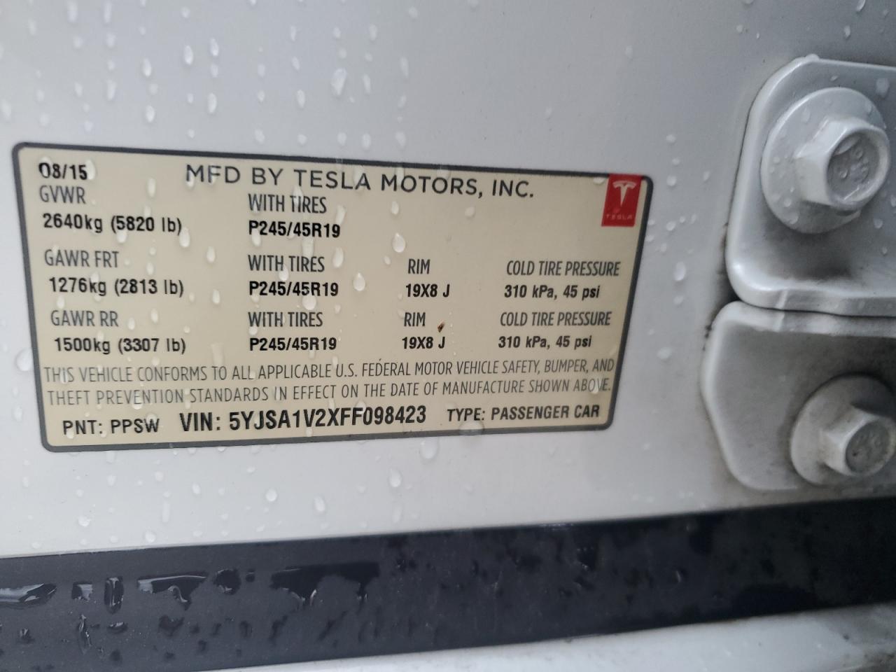 5YJSA1V2XFF098423 2015 Tesla Model S 90D