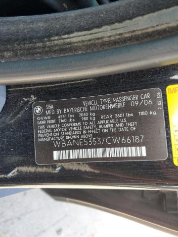 2007 BMW 525 I VIN: WBANE53537CW66187 Lot: 55720394