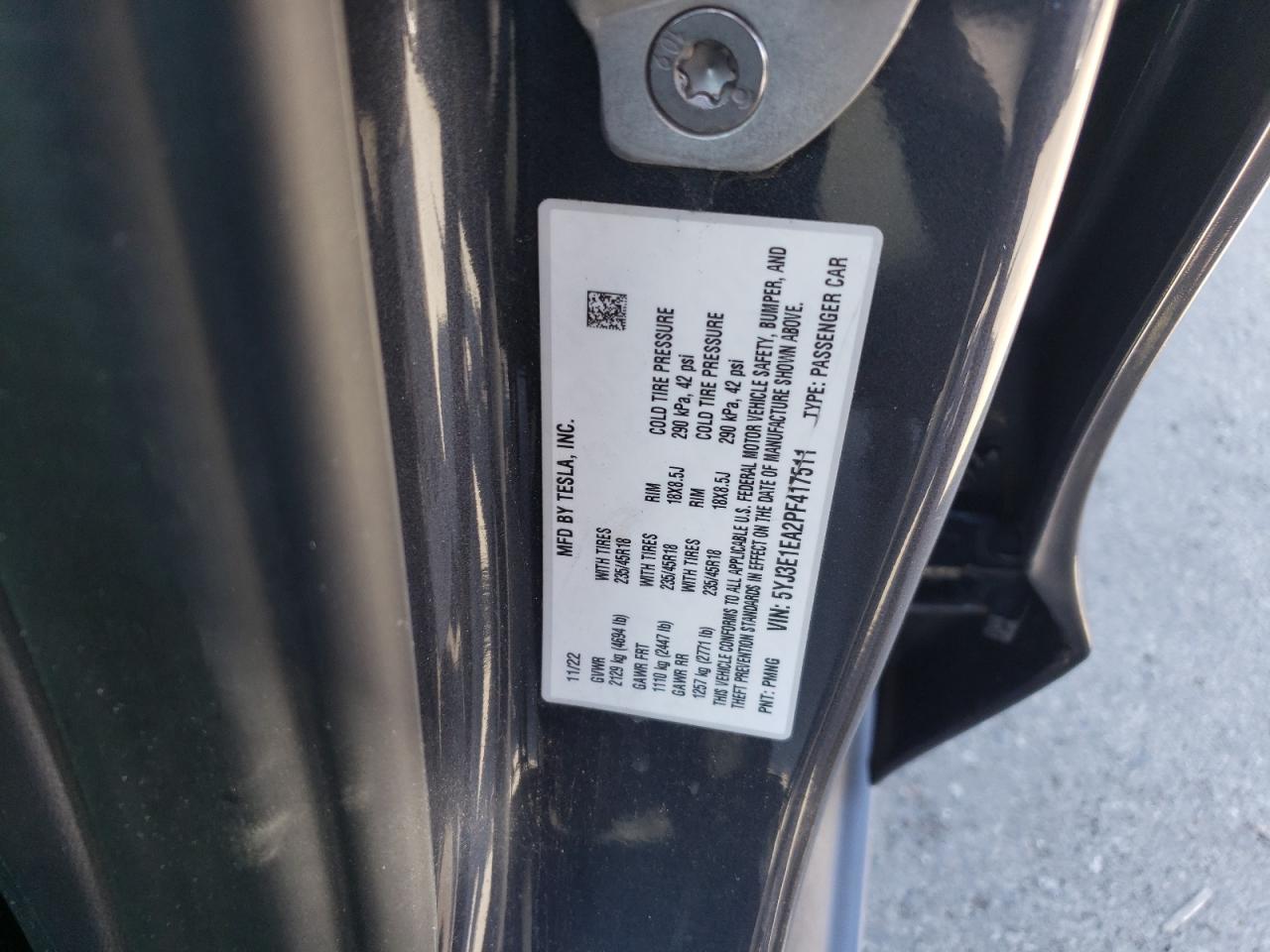 5YJ3E1EA2PF417511 2023 Tesla Model 3