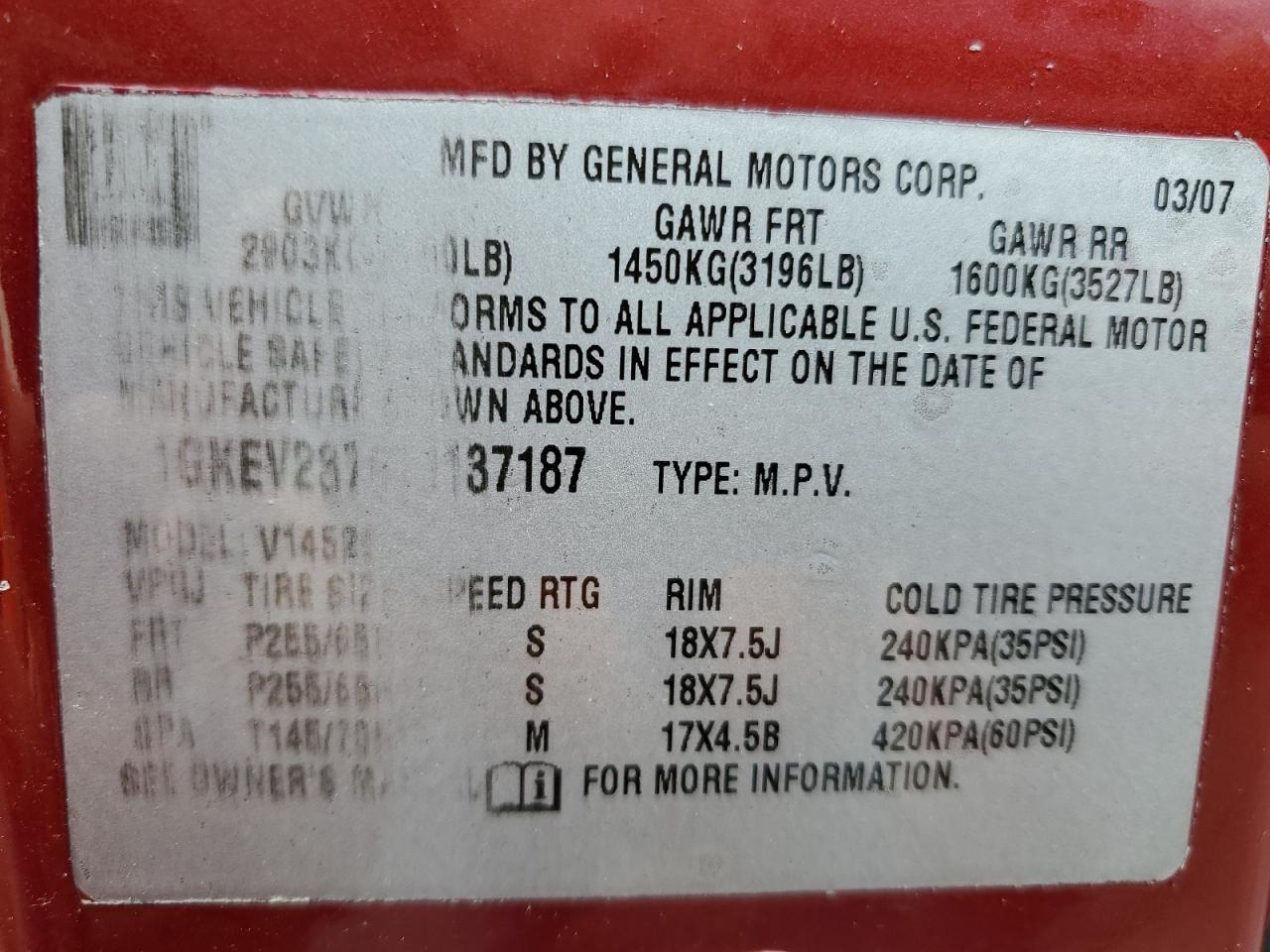 1GKEV23767J137187 2007 GMC Acadia Slt-1