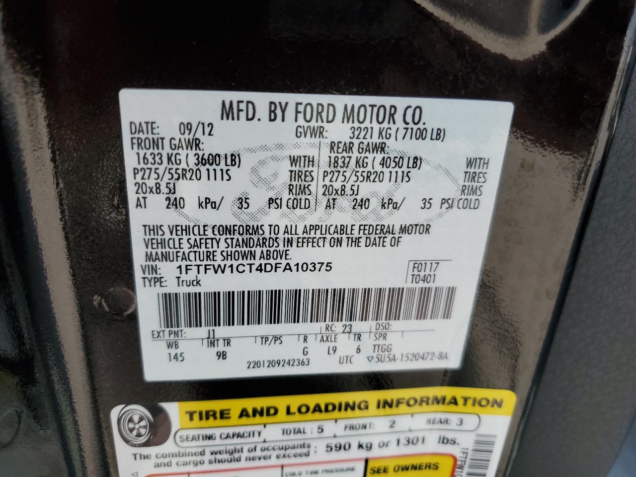 1FTFW1CT4DFA10375 2013 Ford F150 Supercrew