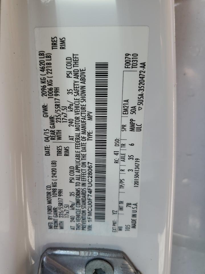 1FMCU0F74FUC28067 2015 Ford Escape S