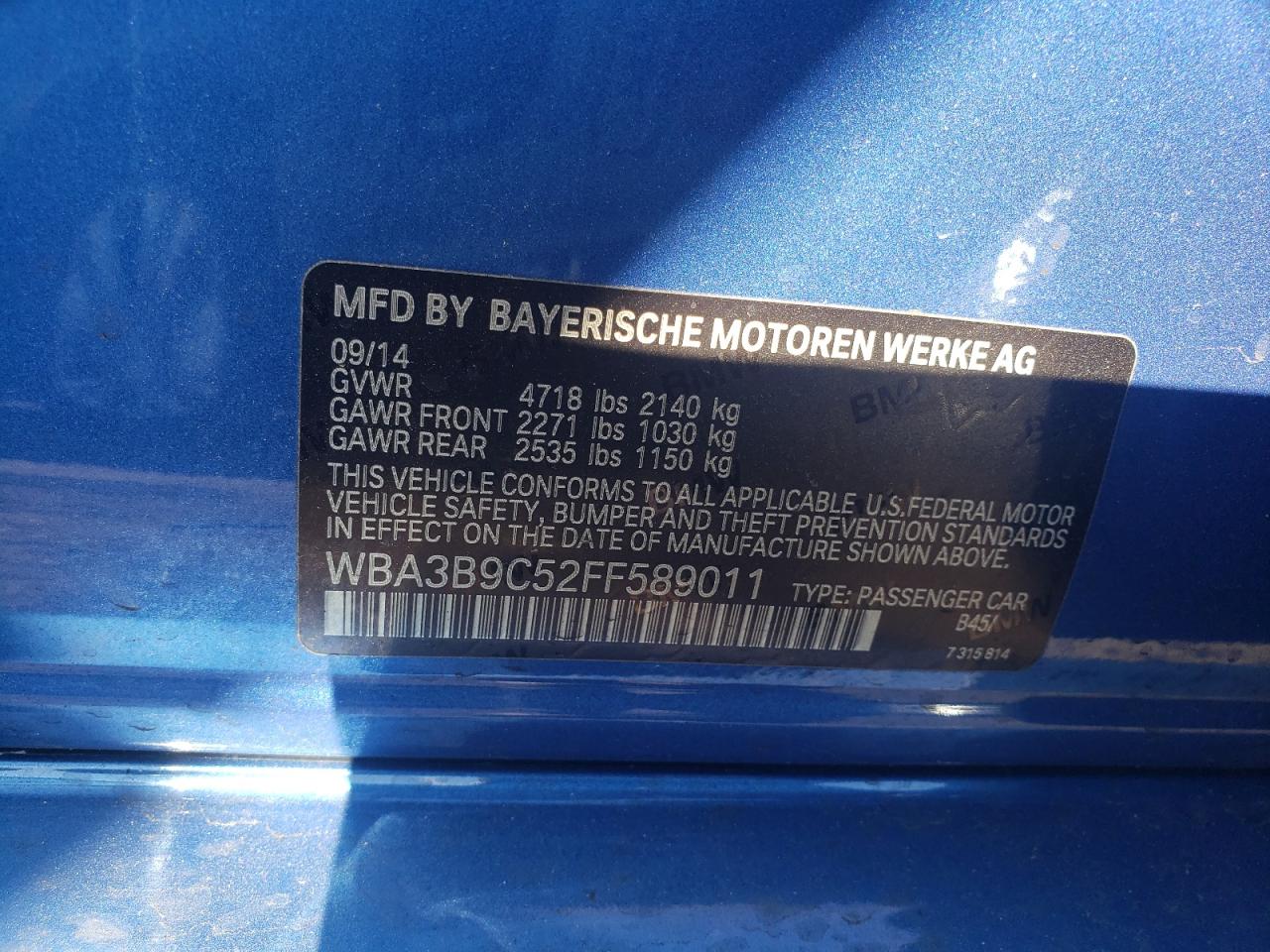 WBA3B9C52FF589011 2015 BMW 335 Xi