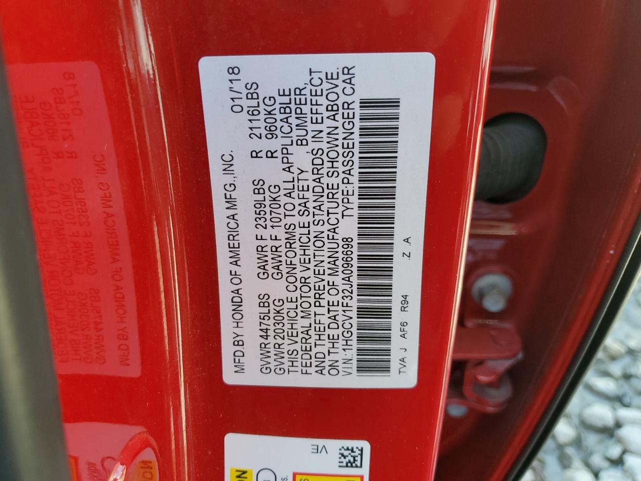 1HGCV1F32JA096698 2018 Honda Accord Sport