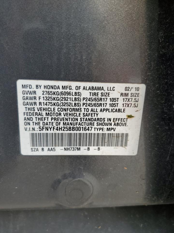 5FNYF4H25BB001647 2011 Honda Pilot Lx