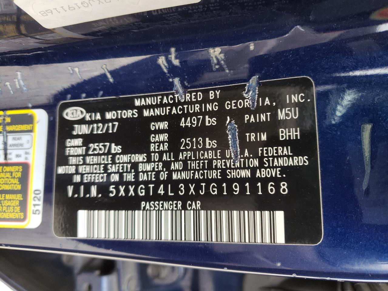 5XXGT4L3XJG191168 2018 Kia Optima Lx