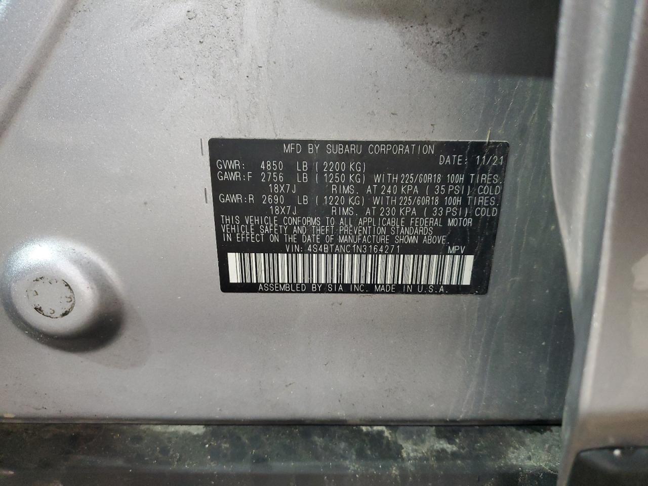 4S4BTANC1N3164271 2022 Subaru Outback Limited