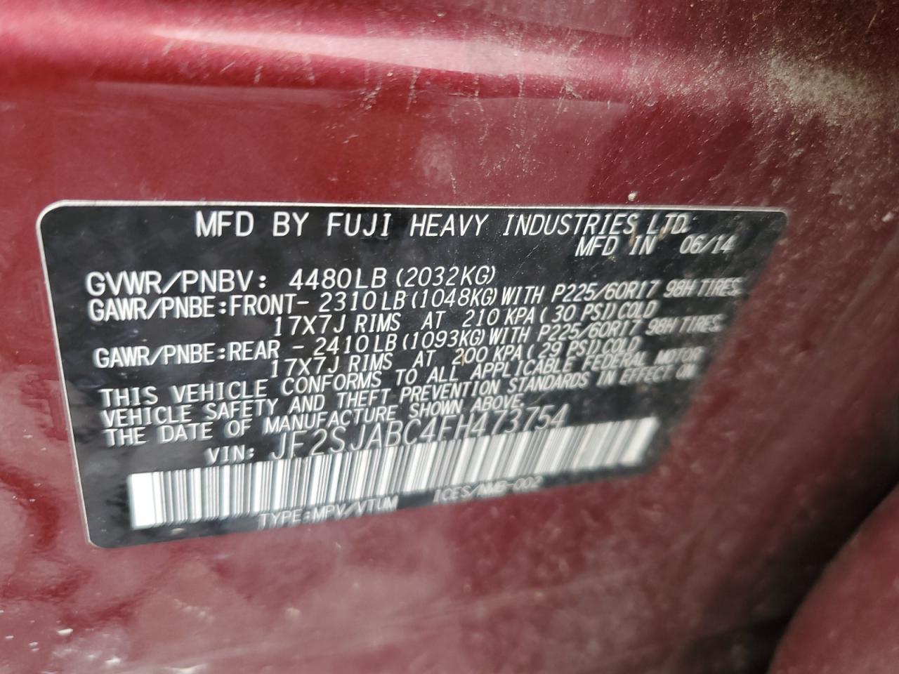 JF2SJABC4FH473754 2015 Subaru Forester 2.5I