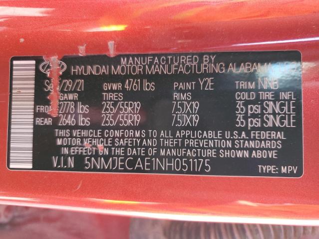 2022 Hyundai Tucson Limited VIN: 5NMJECAE1NH051175 Lot: 56393814