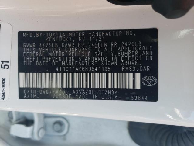 2022 Toyota Camry Le VIN: 4T1C11AK6NU641195 Lot: 53625604