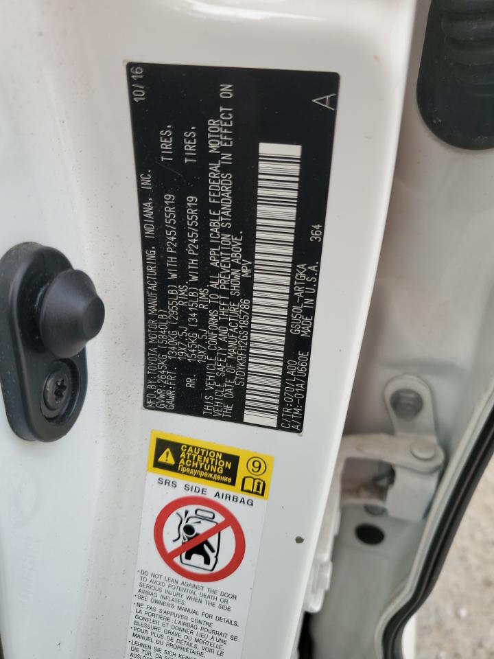 5TDYKRFH2GS185786 2016 Toyota Highlander Limited