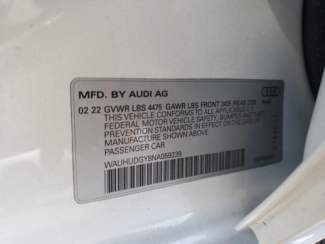 WAUHUDGY8NA059239 2022 Audi A3 Premium Plus