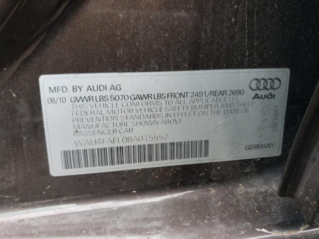 WAU4FAFL0BA015552 2011 Audi A4 Prestige