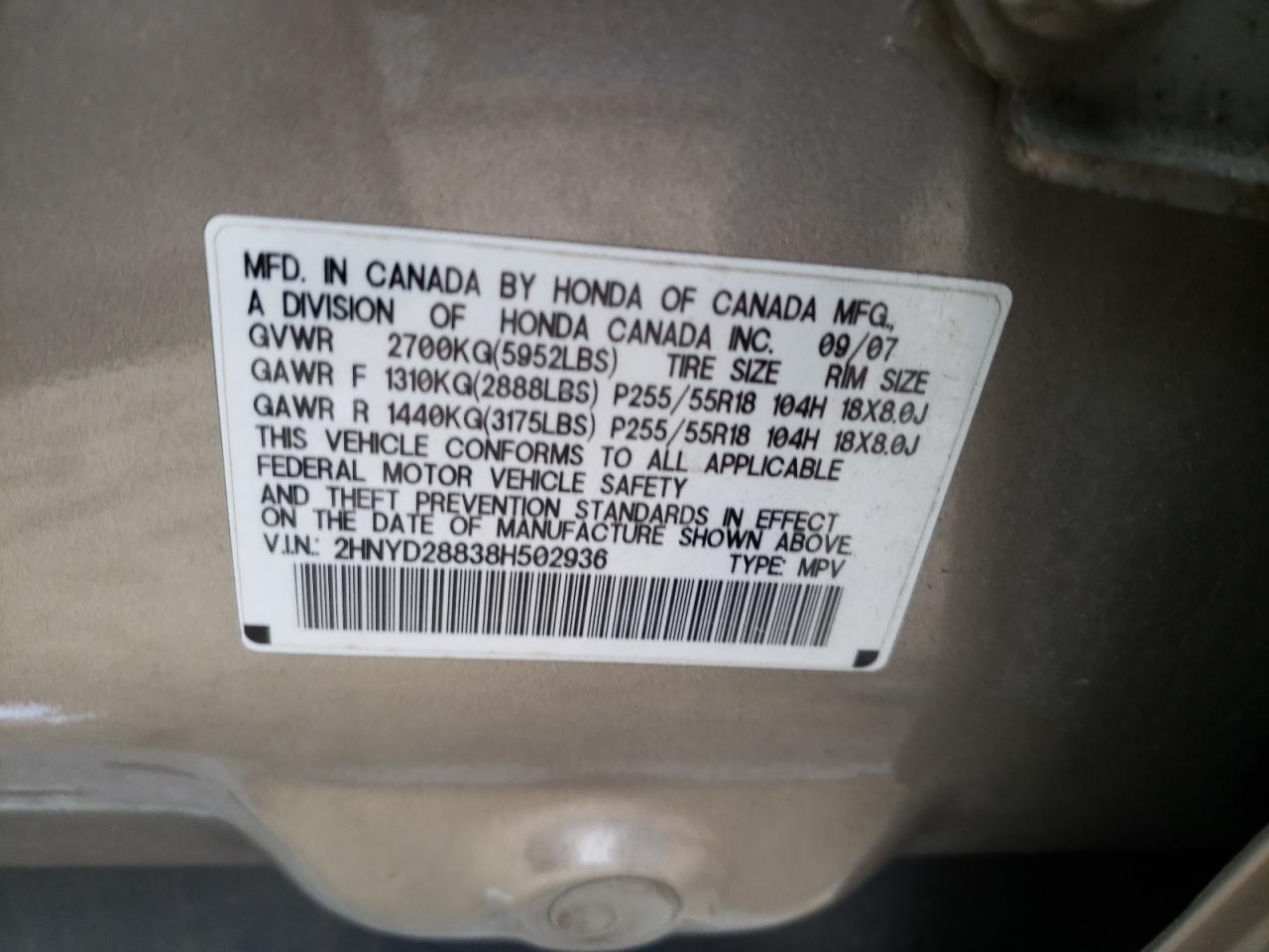 2HNYD28838H502936 2008 Acura Mdx Sport