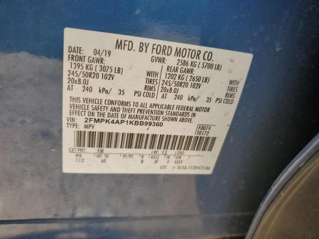 2019 Ford Edge St VIN: 2FMPK4AP1KBB99360 Lot: 55787054