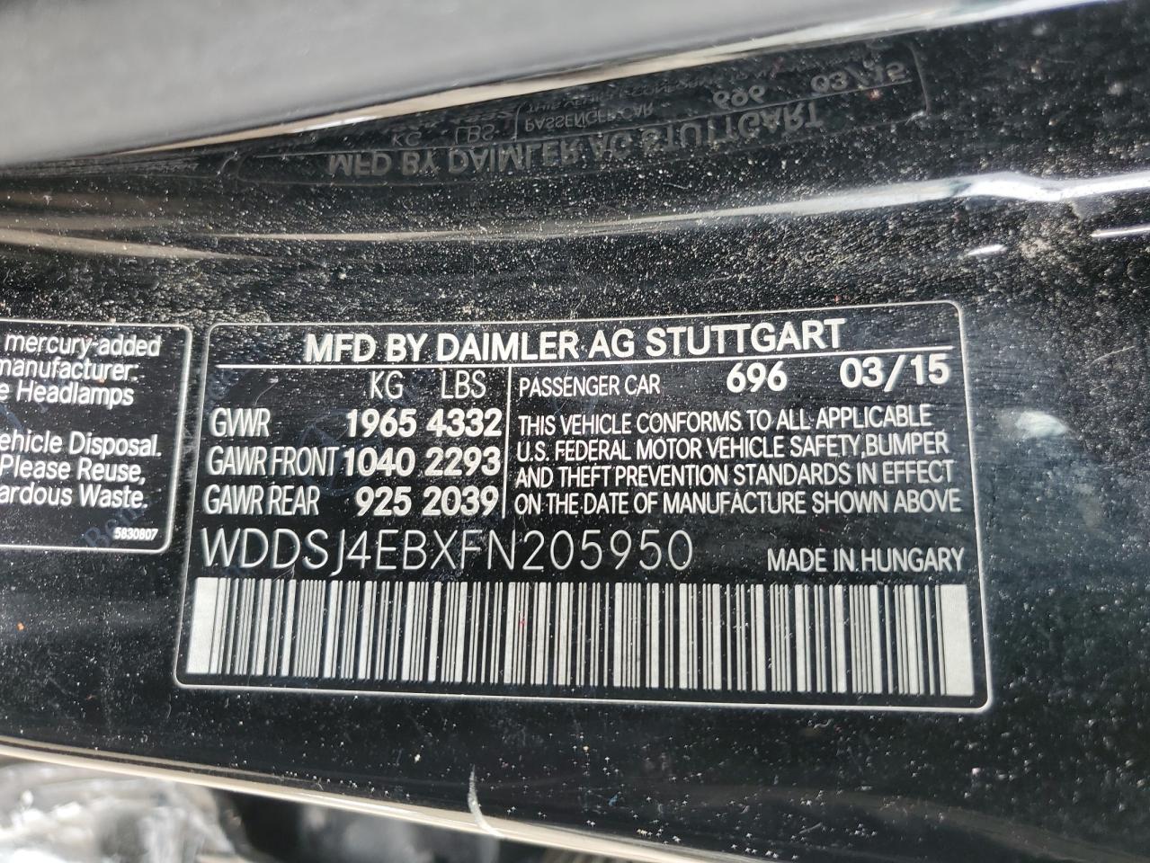 WDDSJ4EBXFN205950 2015 Mercedes-Benz Cla 250