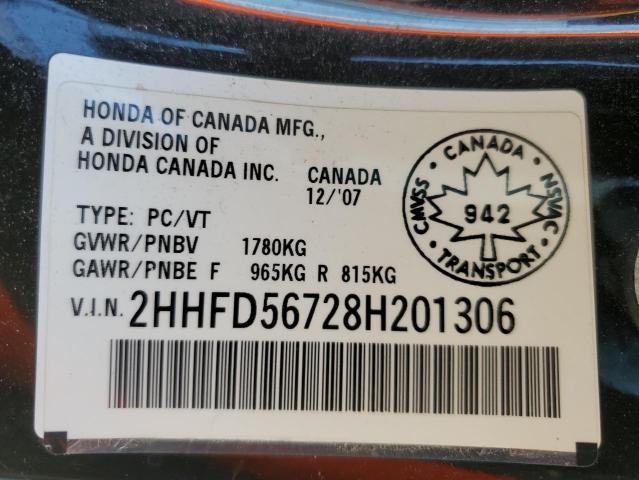 2008 Acura Csx Technology VIN: 2HHFD56728H201306 Lot: 56918384