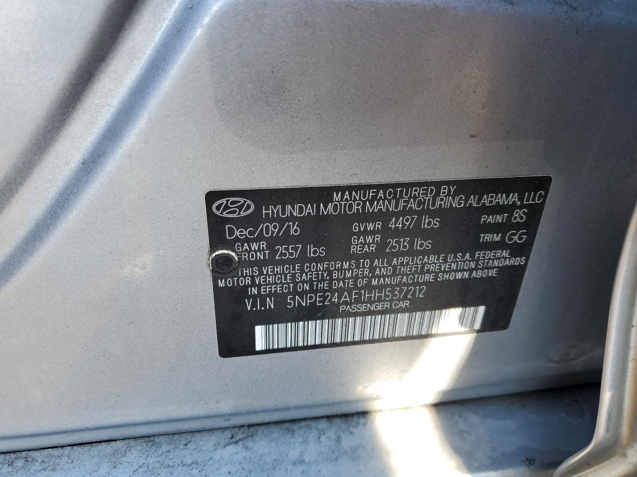 5NPE24AF1HH537212 2017 Hyundai Sonata Se