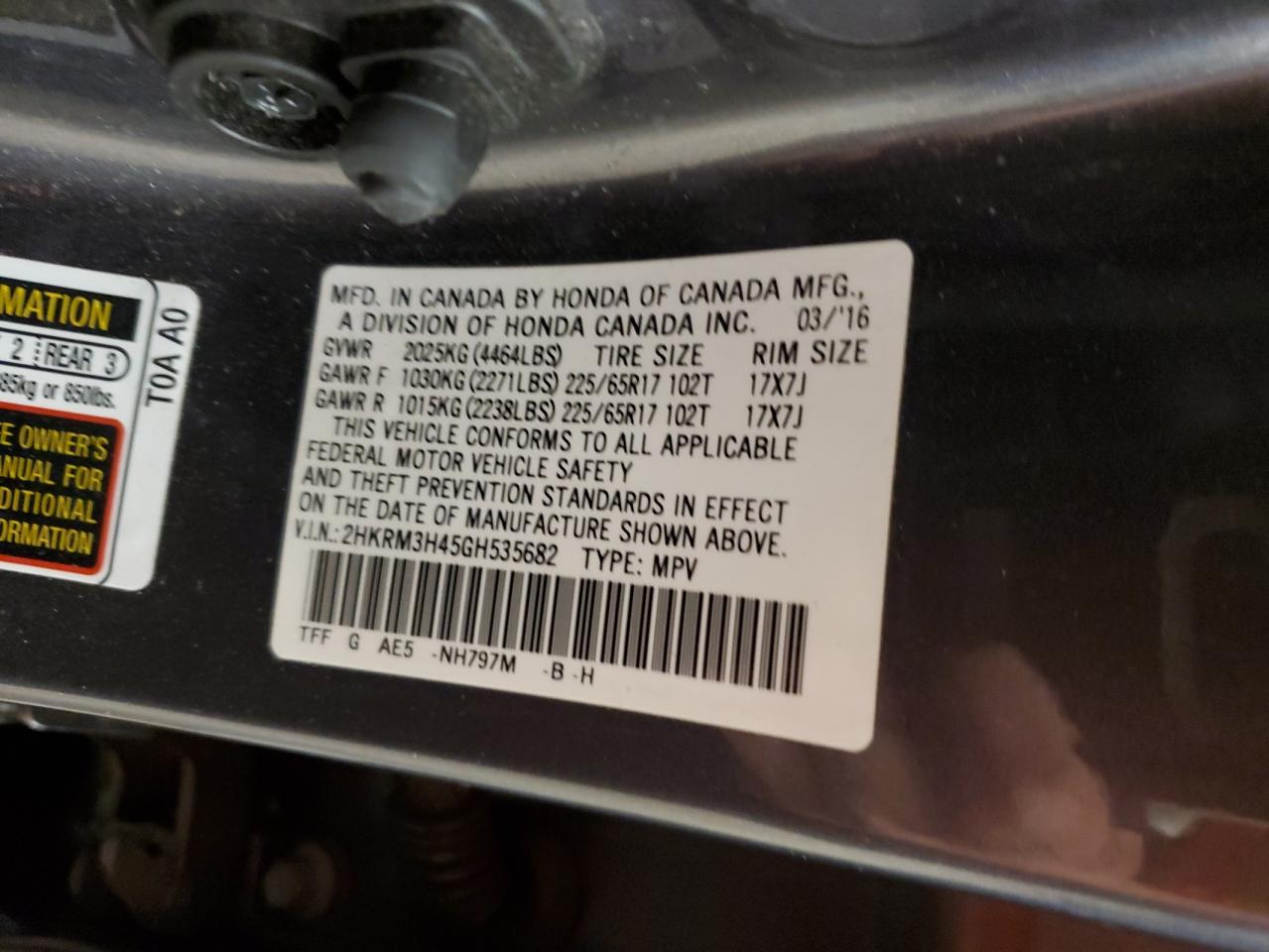 2HKRM3H45GH535682 2016 Honda Cr-V Se