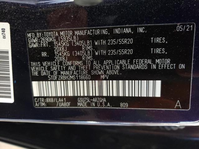 2021 Toyota Highlander Platinum VIN: 5TDFZRBH2MS118660 Lot: 54445474