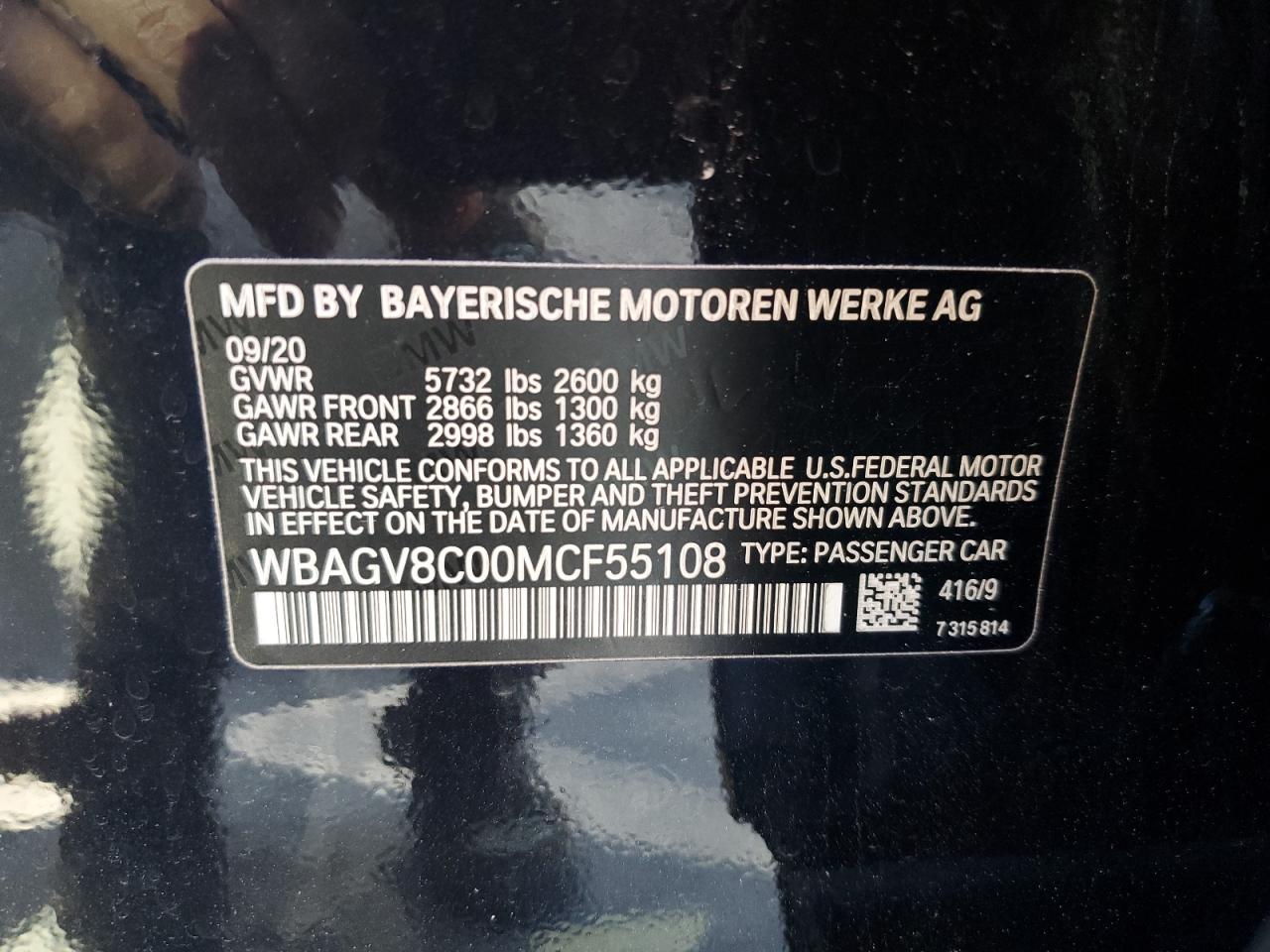 WBAGV8C00MCF55108 2021 BMW M850Xi