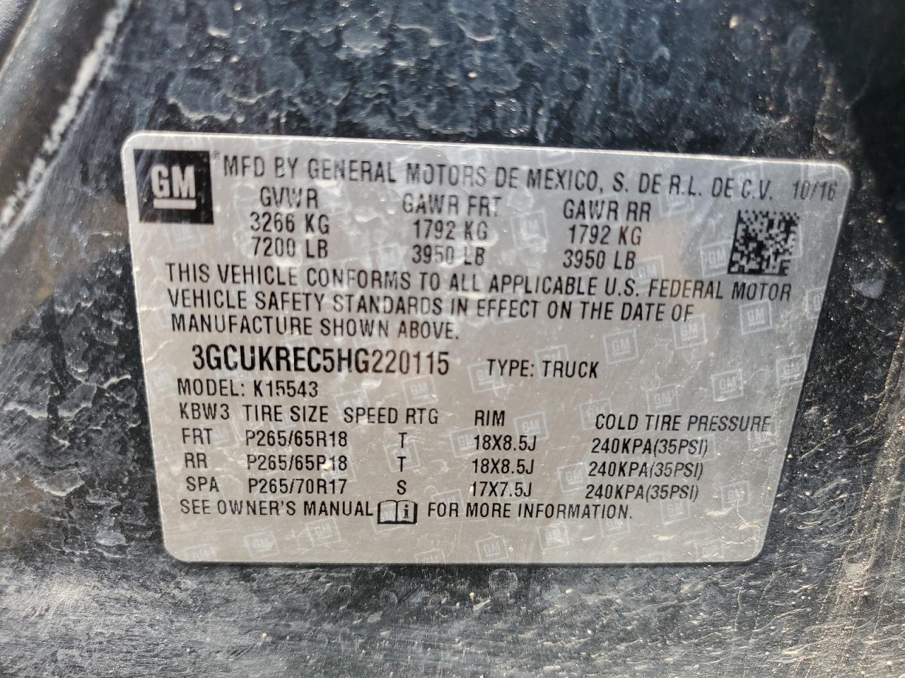 3GCUKREC5HG220115 2017 Chevrolet Silverado K1500 Lt