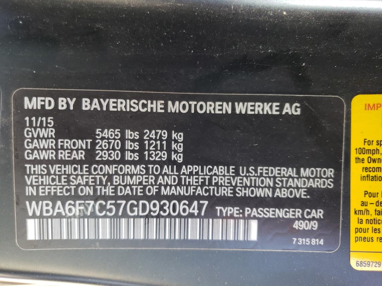 WBA6F7C57GD930647 2016 BMW 650 Xi