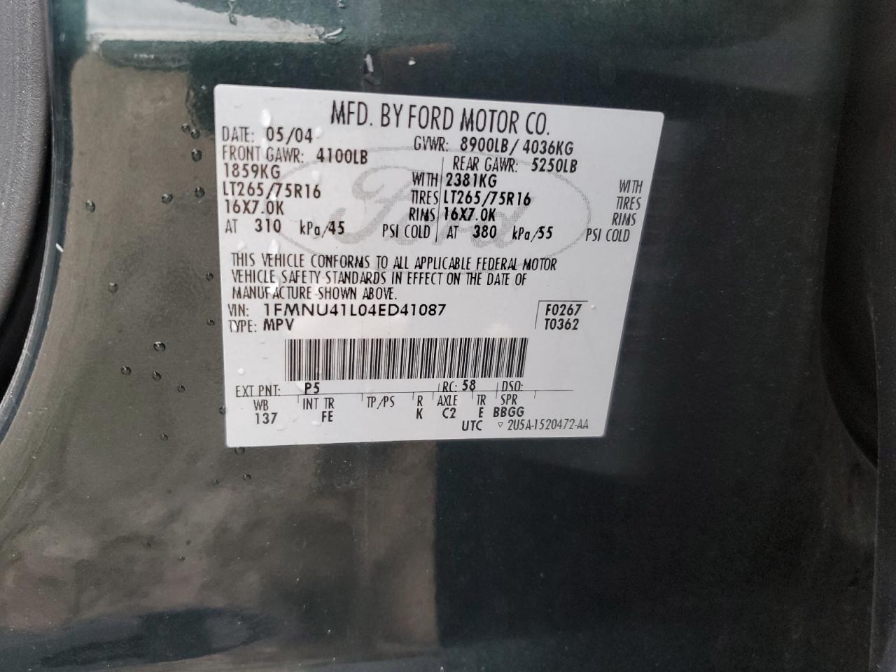 1FMNU41L04ED41087 2004 Ford Excursion Xlt