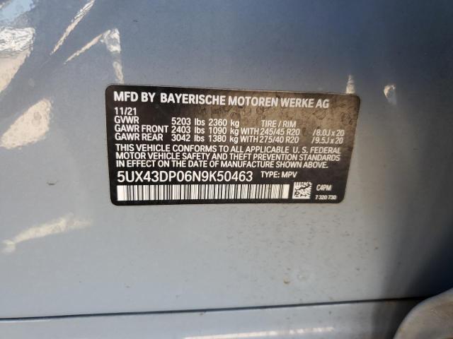 2022 BMW X3 Sdrive30I VIN: 5UX43DP06N9K50463 Lot: 56822254