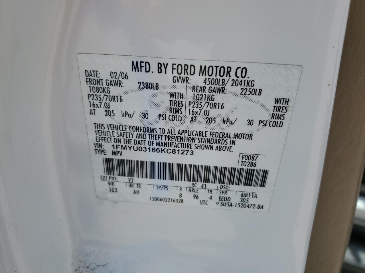 1FMYU03166KC81273 2006 Ford Escape Xlt