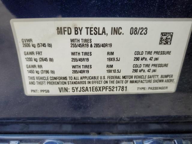 2023 Tesla Model S VIN: 5YJSA1E6XPF521781 Lot: 54577704