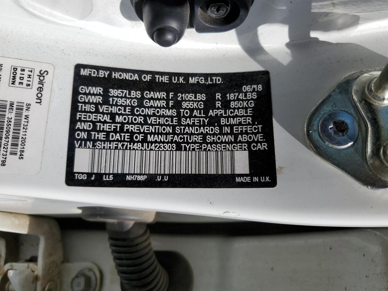 SHHFK7H48JU423303 2018 Honda Civic Sport