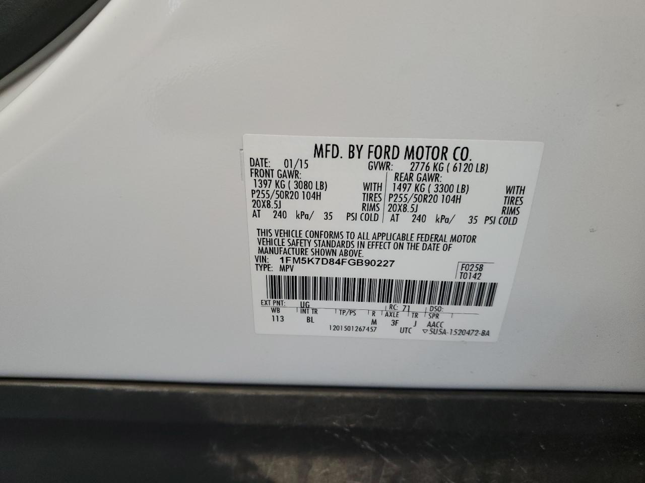 1FM5K7D84FGB90227 2015 Ford Explorer Xlt