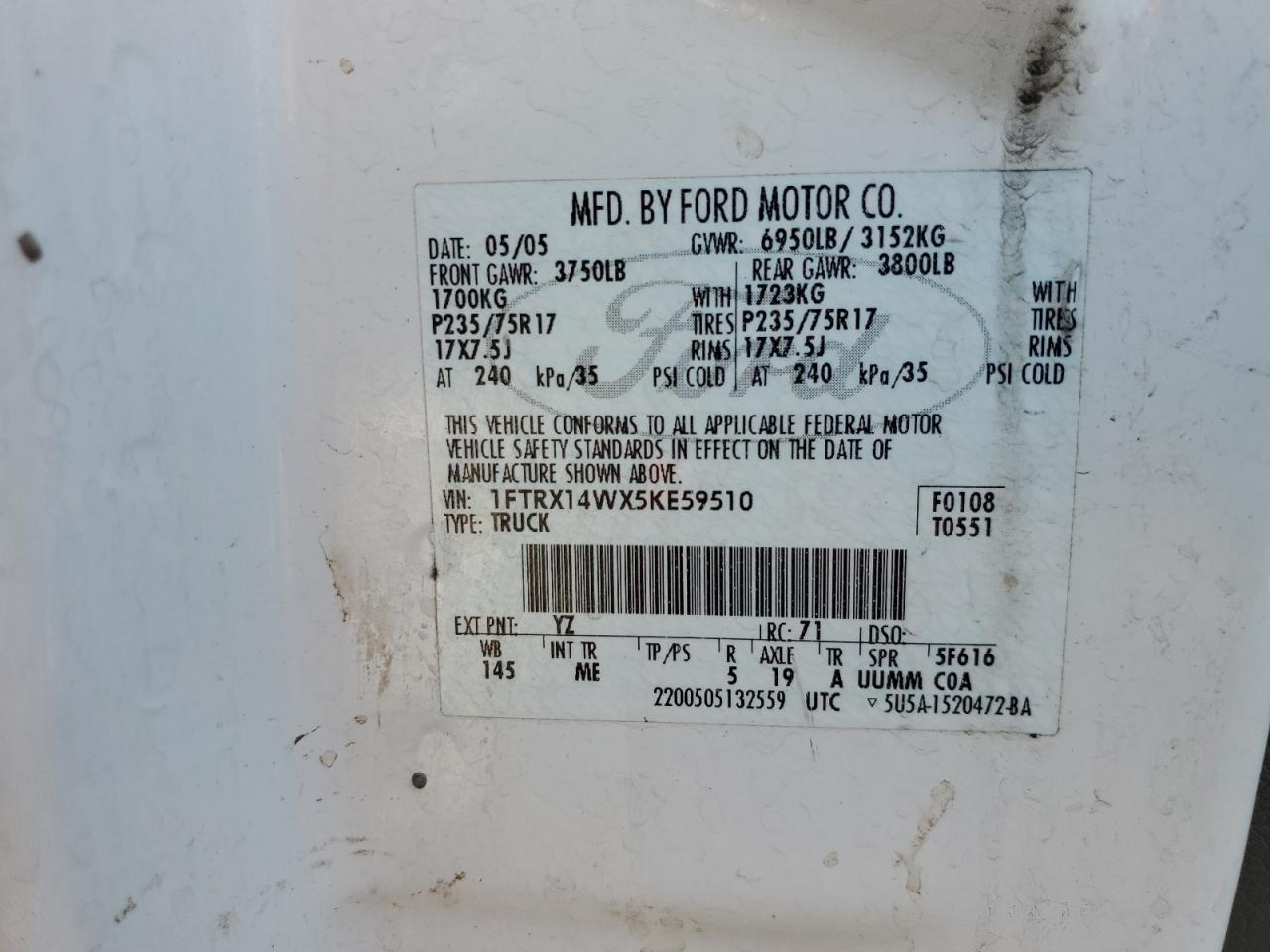 1FTRX14WX5KE59510 2005 Ford F150