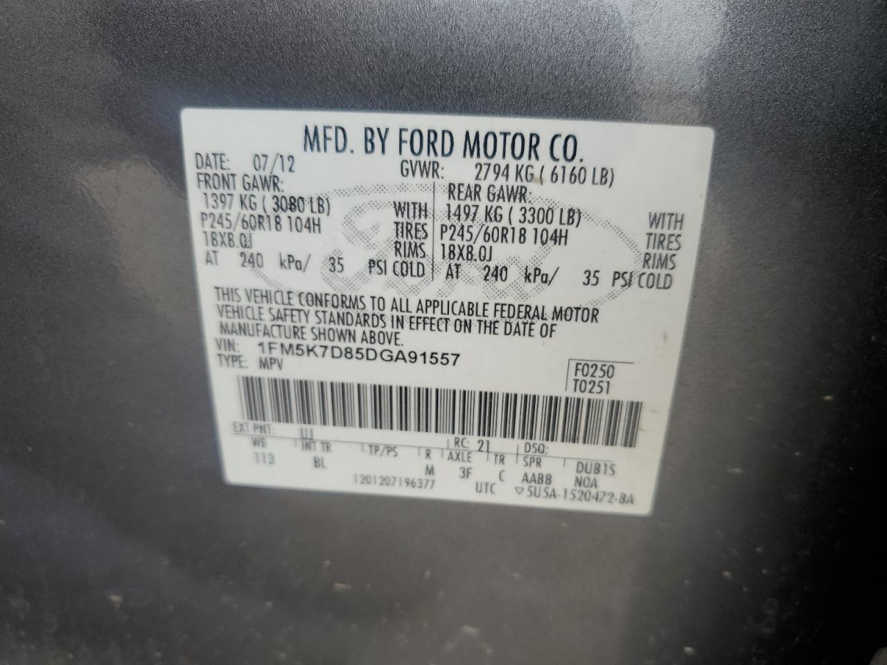 1FM5K7D85DGA91557 2013 Ford Explorer Xlt