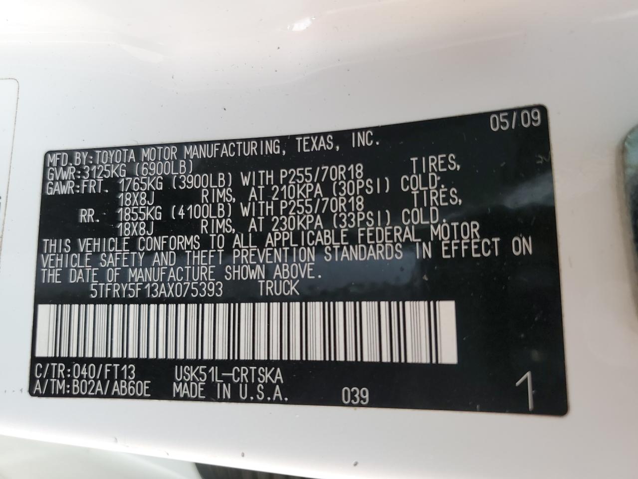 5TFRY5F13AX075393 2010 Toyota Tundra Double Cab Sr5