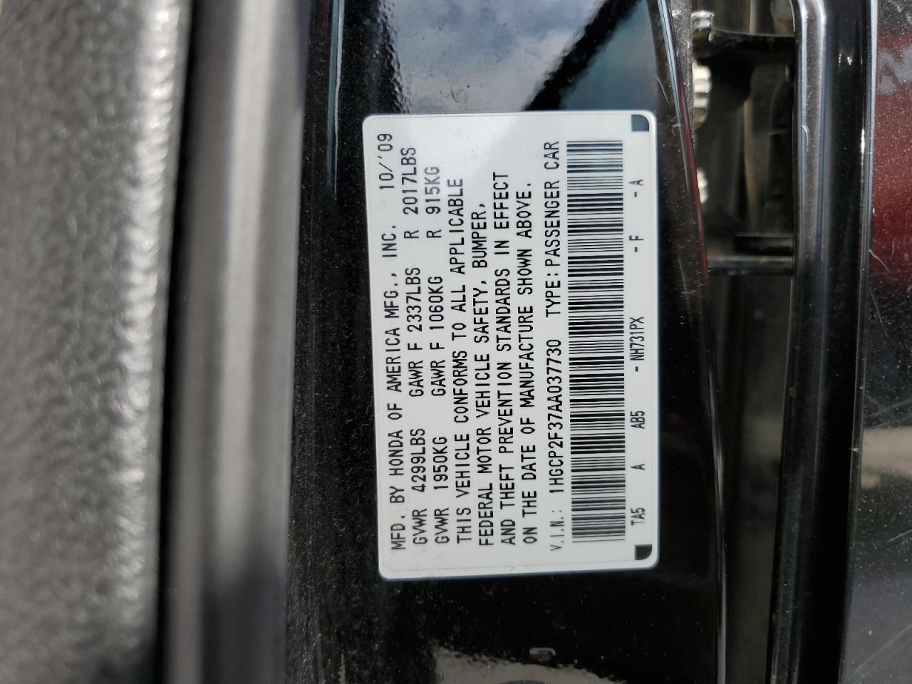 1HGCP2F37AA037730 2010 Honda Accord Lx