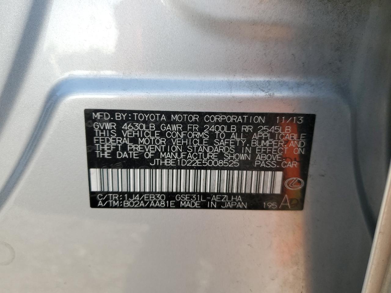 JTHBE1D22E5008525 2014 Lexus Is 350