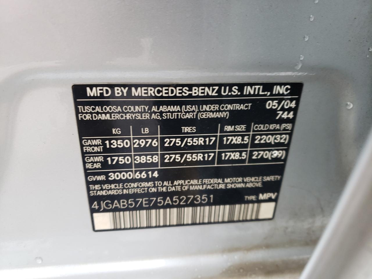 4JGAB57E75A527351 2005 Mercedes-Benz Ml 350