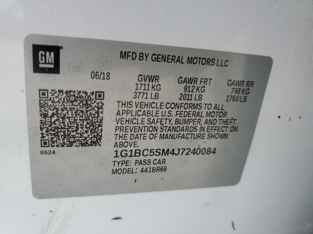 1G1BC5SM4J7240084 2018 Chevrolet Cruze Ls