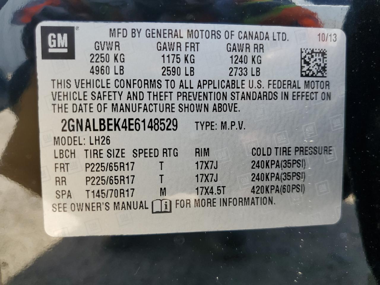 2GNALBEK4E6148529 2014 Chevrolet Equinox Lt