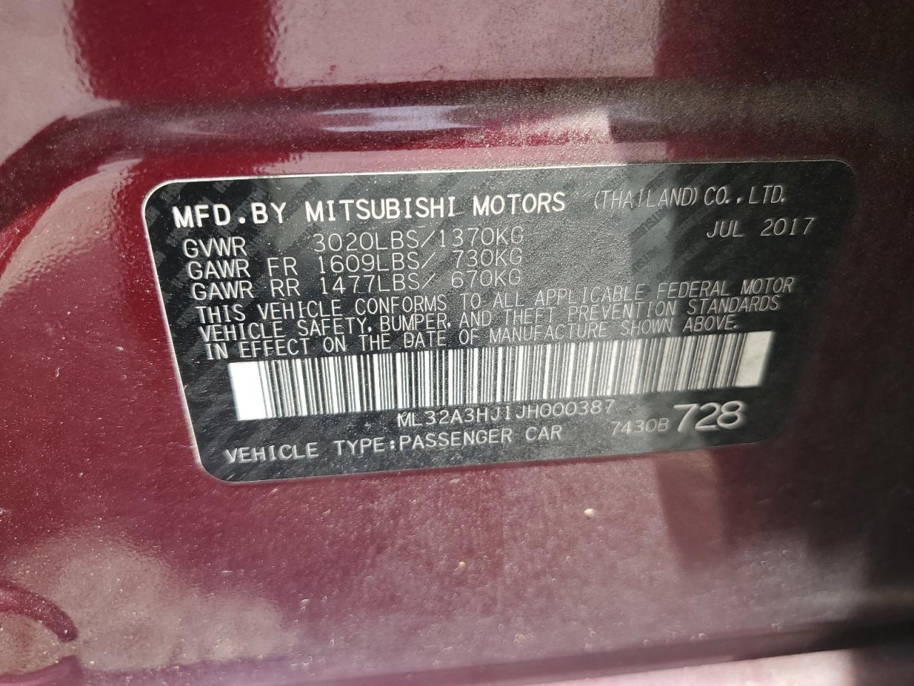 ML32A3HJ1JH000387 2018 Mitsubishi Mirage Es